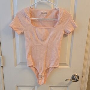 Pink Ribbed Women's Bodysuit